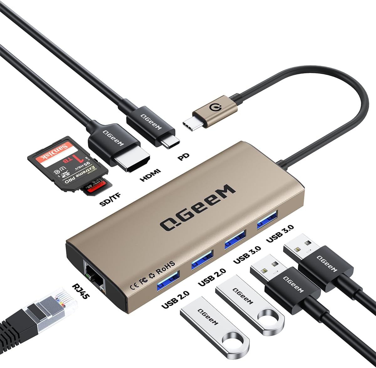 QGeeM USB C Hub Ethernet,9 in 1 USB Type C Hub HDMI...