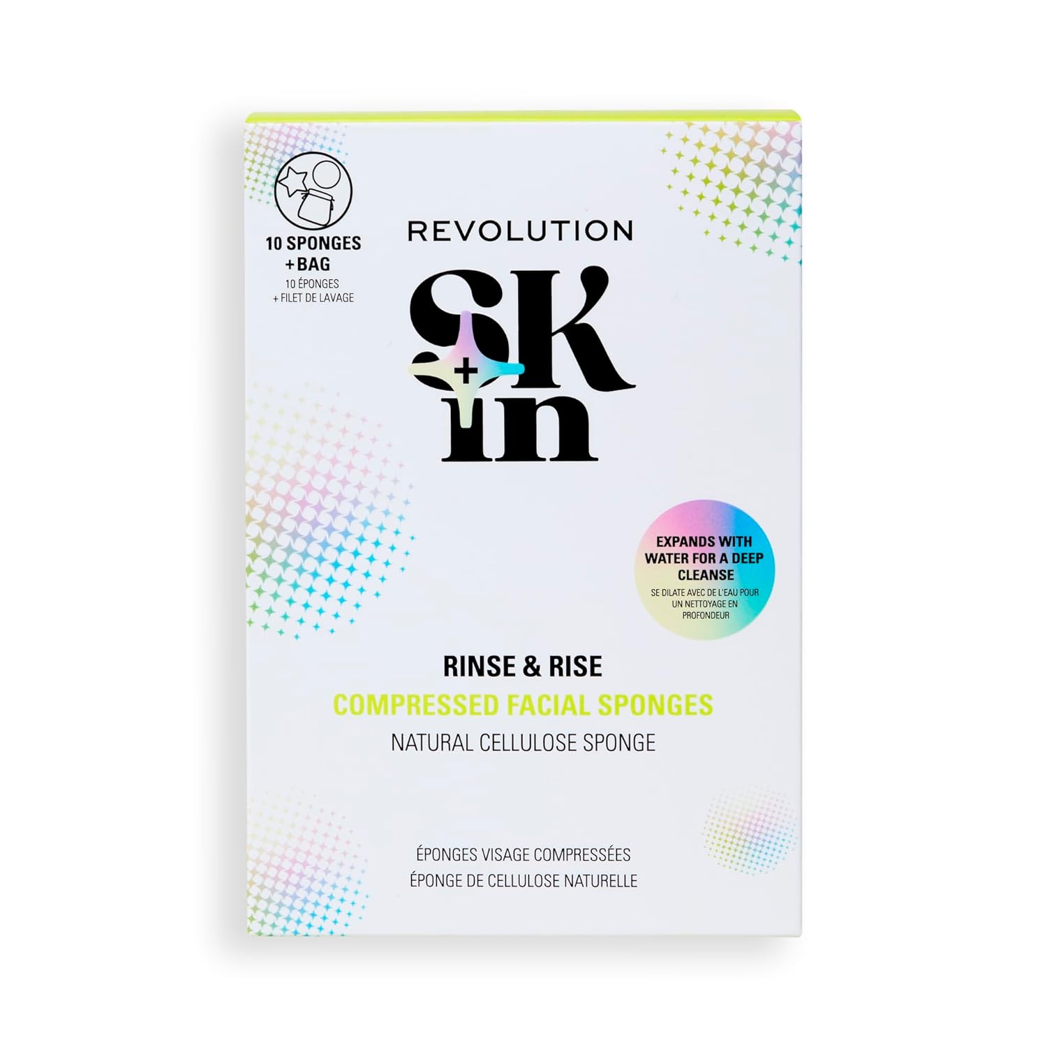 Revolution Skin, Rinse & Rise Compressed Cellulose Facial Sponges, Reusable Face Cleansing Pads, Removes Makeup, Pack of 10