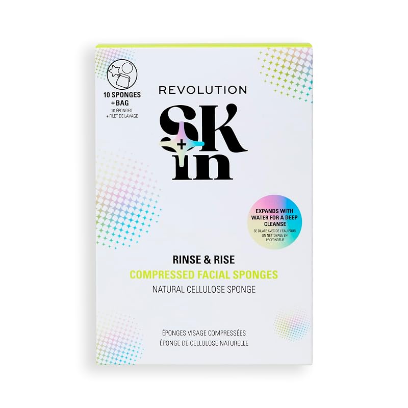 Esponjas faciais de celulose comprimida Revolution Skin Rinse & Rise, pacote com 10