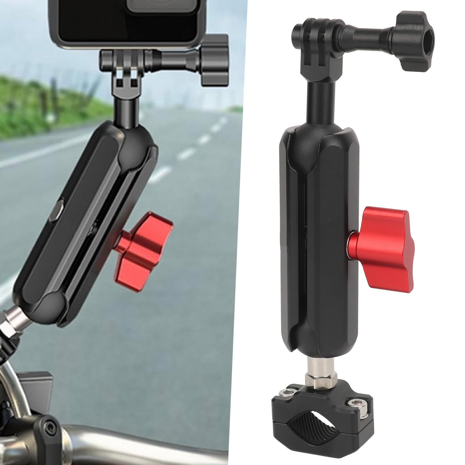 Soporte para cámara de bicicleta y motocicleta, soporte de montaje en manillar, accesorios multifuncionales para cámaras de acción con rotación de 360 ​​grados (Tamaño mediano 1,57 x 9,06 pulgadas.)