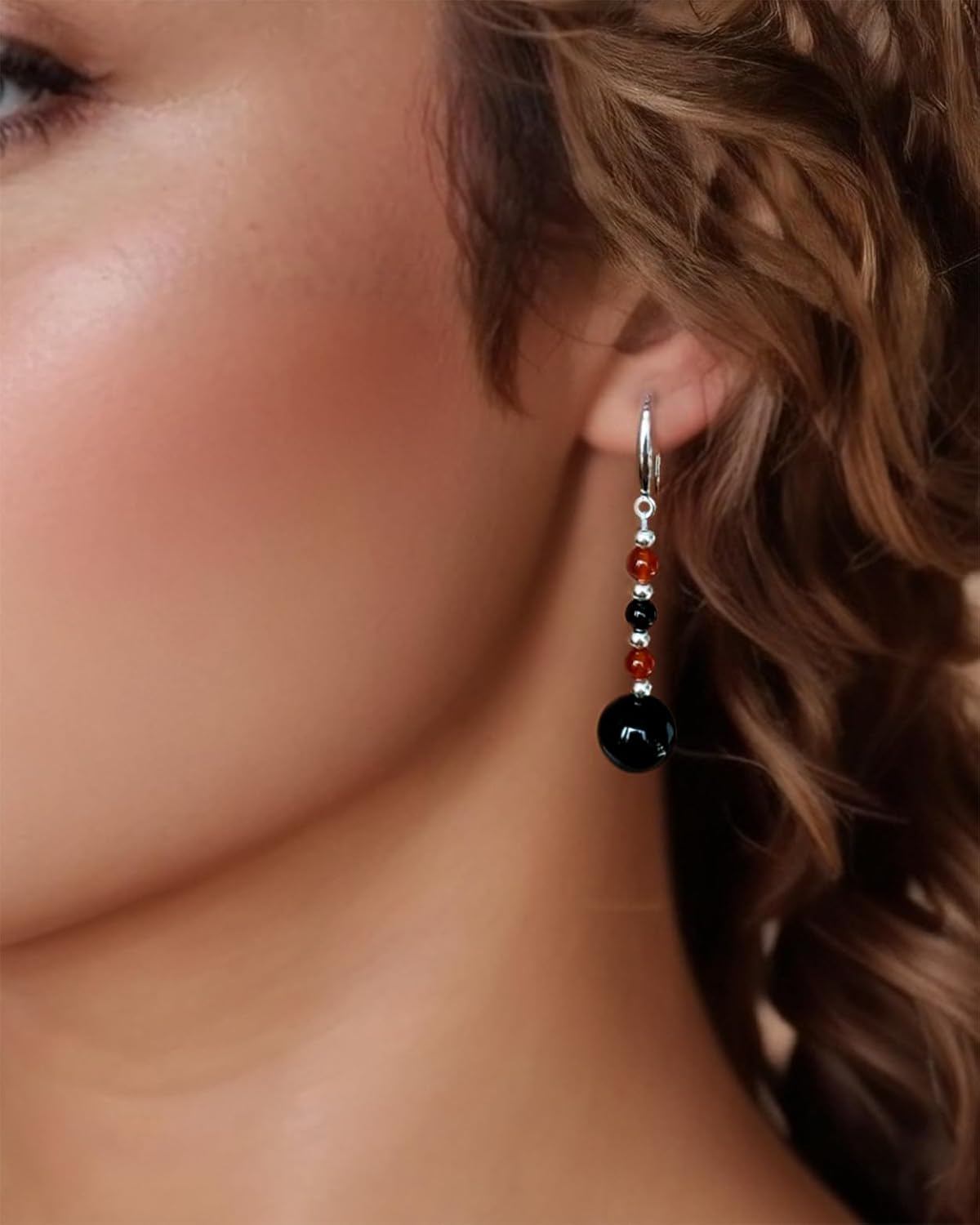 Hanging Agate/Obsidian Beaded Earrings Protection Simple Drop Dangle Earrings for Women Trendy 925 Silver Good Luck Jewelry - Image 2