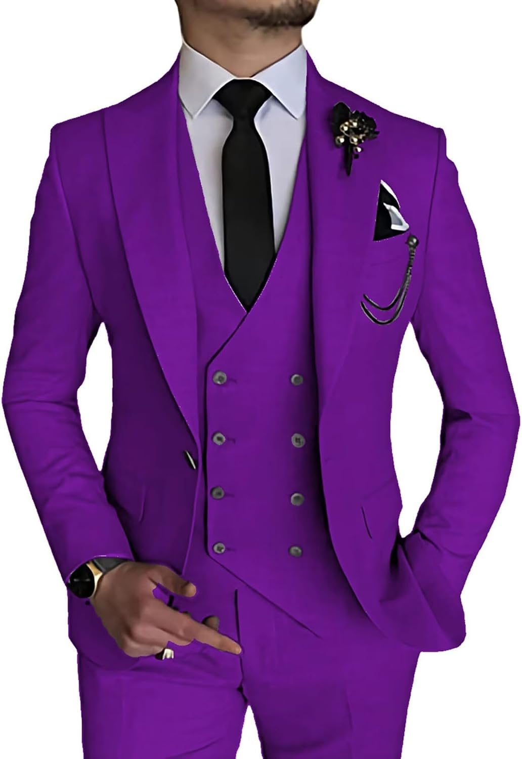 Men's 3 Piece Suits Double Breasted Suit Homecoming Tuxedo Jacket Vest Pants for Wedding Dinner Prom One Button