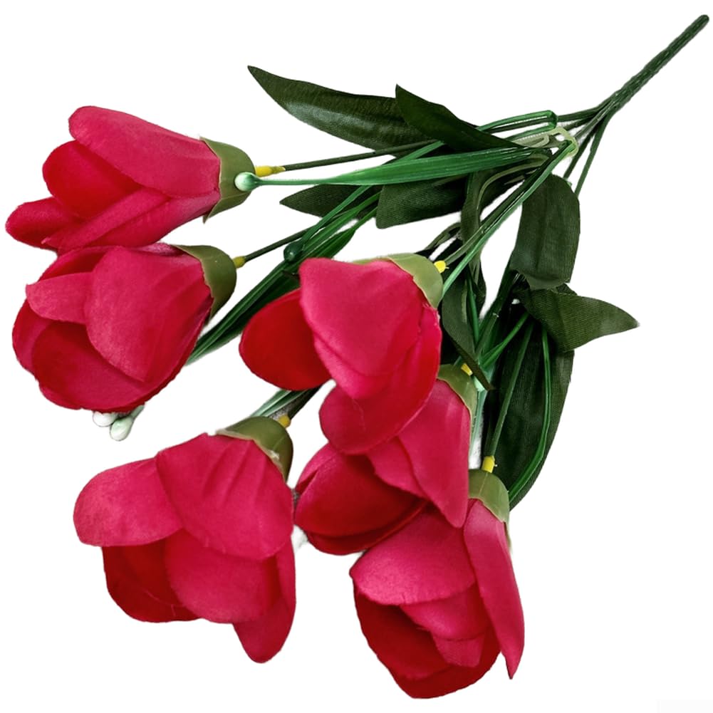 Tulipanes artificiales de seda con pétalos delicados de alta fidelidad estética, 6 piezas