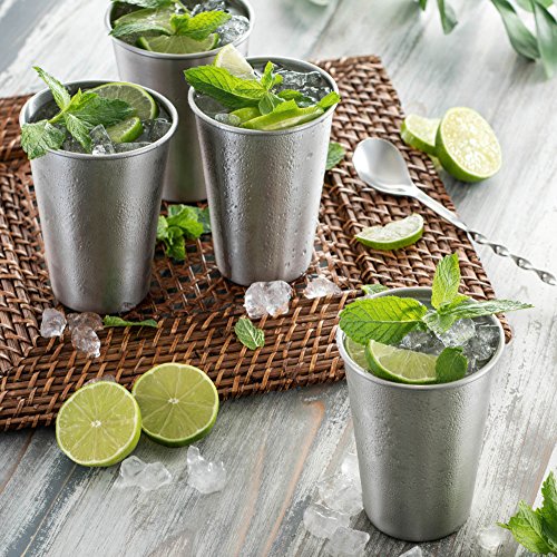 Finedine Premium Grade Stainless Steel Pint Cups Water Tumblers (5 Piece) Unbreakable, Stackable, Brushed Metal Drinking Glasses, Chilling Beer Glasses, For Travel, Outdoor, Camping, Everyday, 16 Oz #TOP3