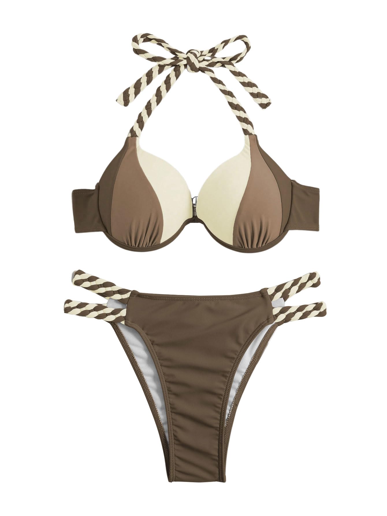 GORGLITTER Push Up Bikini Damen Set Mit Bügel Brazilian String Bikini | Bikini Damen Set Push Up, Tanga Bikini Set, Neckholder Bikini, Brazilian Style, High Waist Bikini