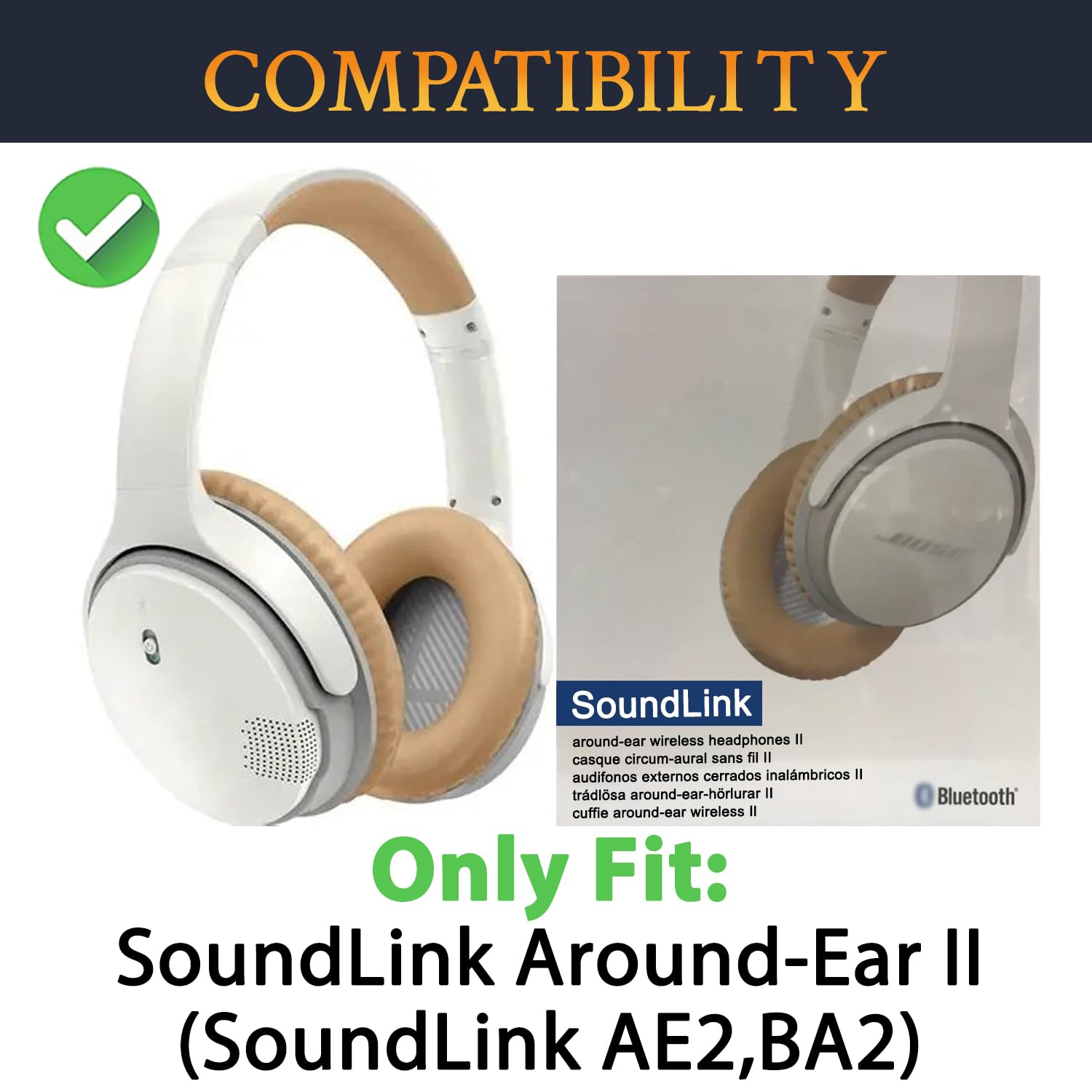 SOULWIT Zestaw zamienny do Bose SoundLink Around-Ear II (Sound Link AE2/model BA2) nausznych słuchawek, nauszniki poduszki + pałąk + silikonowa osłona nauszników