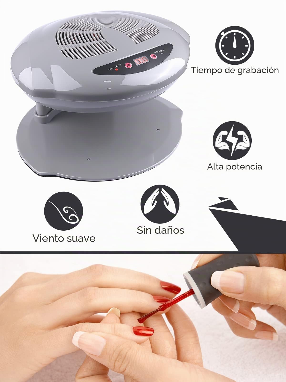 Kalolary - Lámpara de uñas, 400 W, secador de pelo, para manos y pies, sensor automático cálido y fresco, uso en el hogar y el salón (gris)