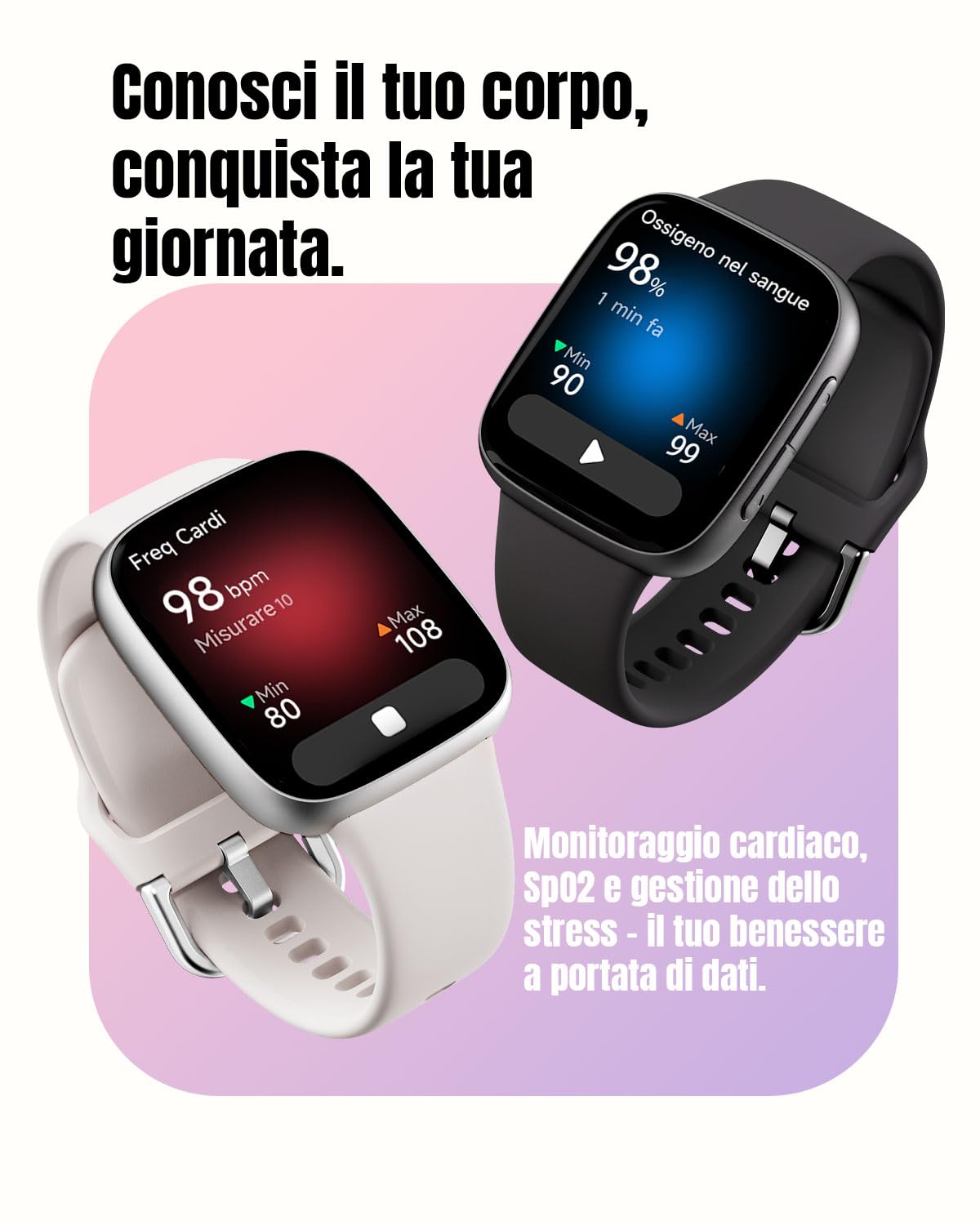 Smartwatch Donna Uomo, Schermo AMOLED Ultra Nitido, Impermeabile 3ATM, Chiamate in Entrata/Uscita, Orologio Fitness con Cardiofrequenzimetro/Sonno/100 Sport, Compatibile con Android/iOS