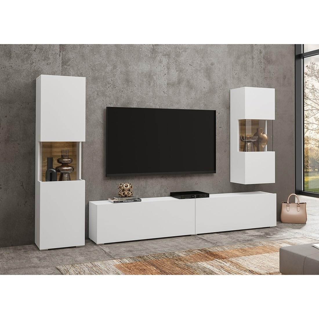 Salon Complet EVA 3 Meubles Blanc et chêne Design Moderne