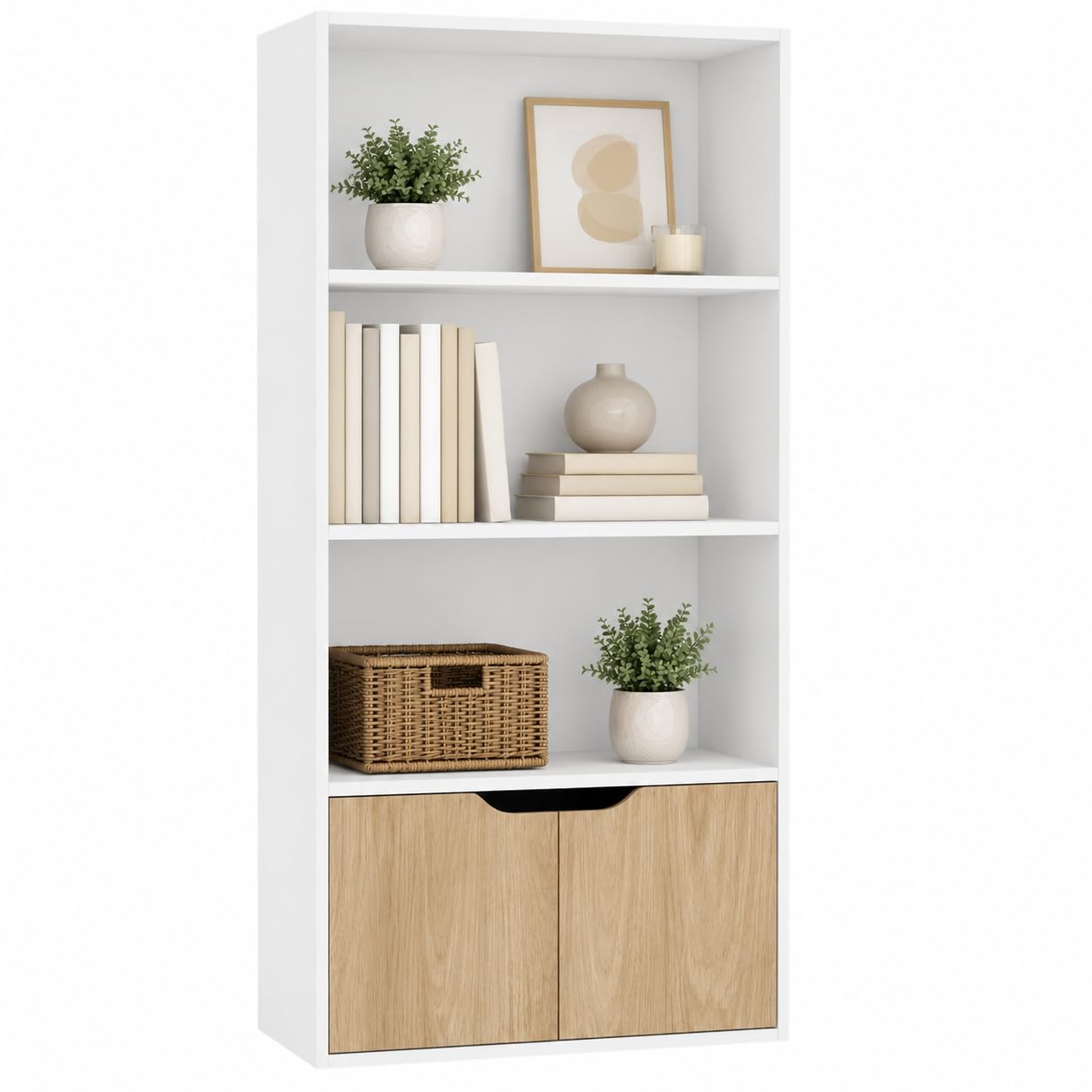 URBNLIVING 4 Tier Wide Wooden Bookcase Cupboard with 2 Doors Storage Shelving Display Shelf Cabinet Unit — image 1