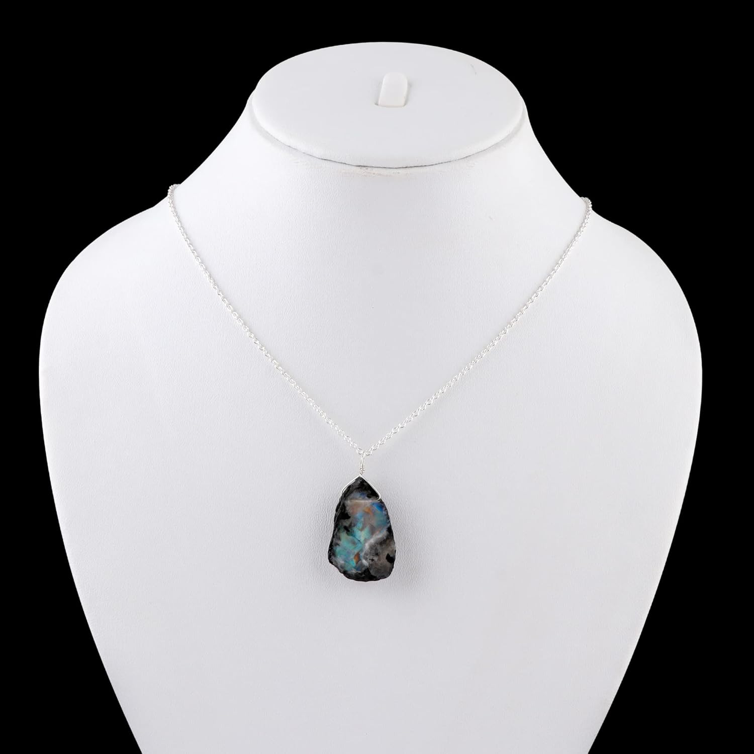 Raw Gemstone Pendant Necklace for Women |Natural Healing Crystal Rough Pendant 15–25 Carat | Silver Plated Chain 16+2 Inch Adjustable | Gift Jewelry - Image 3