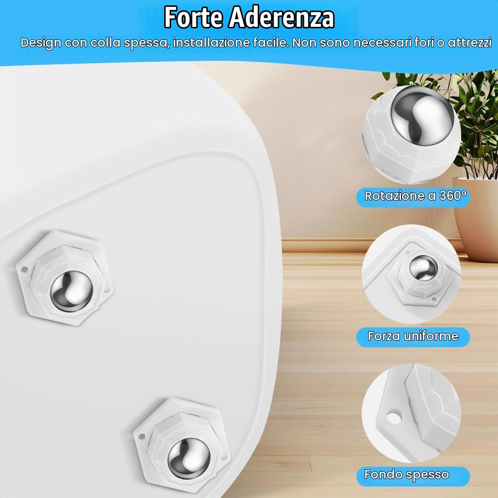 Flintronic Ruote per Mobili, Ruote per Mobili Pesanti, 8pz(Bianco) | Caricare 200kg, Girevoli a 360°, senza segni sul pavimento, per Spostare Mobili, Tavolo, Armadio