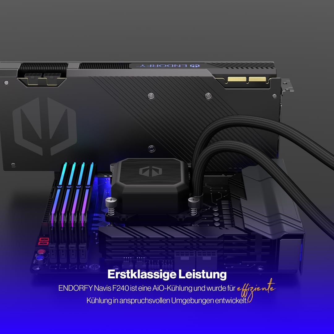 ENDORFY Navis F240 CPU AIO Wasserkühlung 240 mm | 2x Fluctus 120 PWM, PWM Pumpe mit Keramiklager, AMD AM5/AM4, Intel LGA1851/1700/1200, PT 3 Wärmeleitpaste