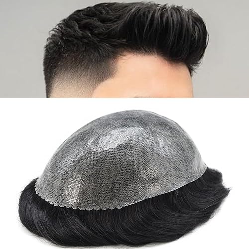 Toupee para hombres Sistema de reemplazo de cabello humano real 0.004 in toda la inyección PU para hombre Toupee duradero piel fina postizo para