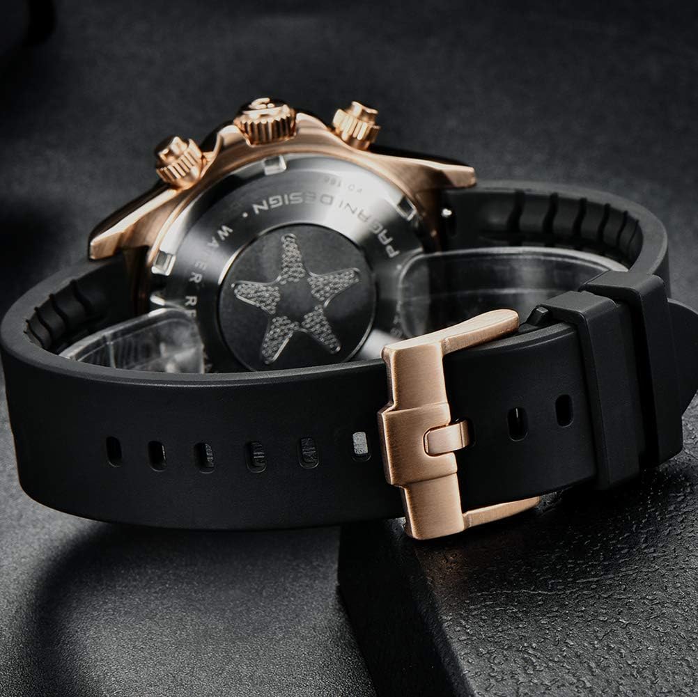 Close-up of the Pagani Design watch clasp, showing the deployment mechanism.