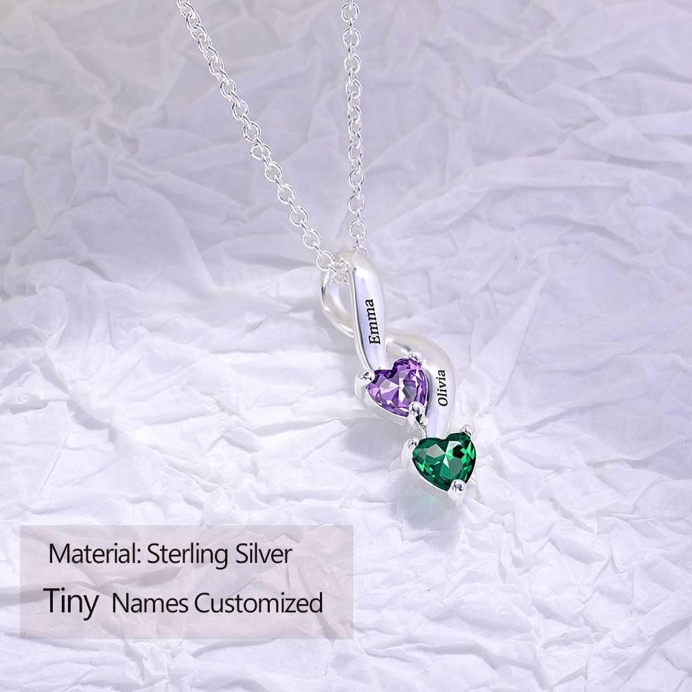 DayOfShe 925 Sterling Silver Personalized Heart Necklace with Birthstone Custom Mom Necklace with Names Engraved Infinity Promise Pendant for Her