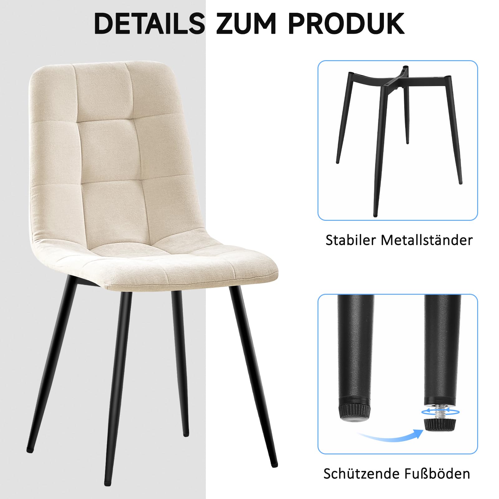 Esszimmerstühle 6er Set,Küchenstuhl aus Leinenstoff,Polsterstühle mit Eisenfüßen,Stuhl Schlafzimmer,Wohnzimmer Stühle-Kaki