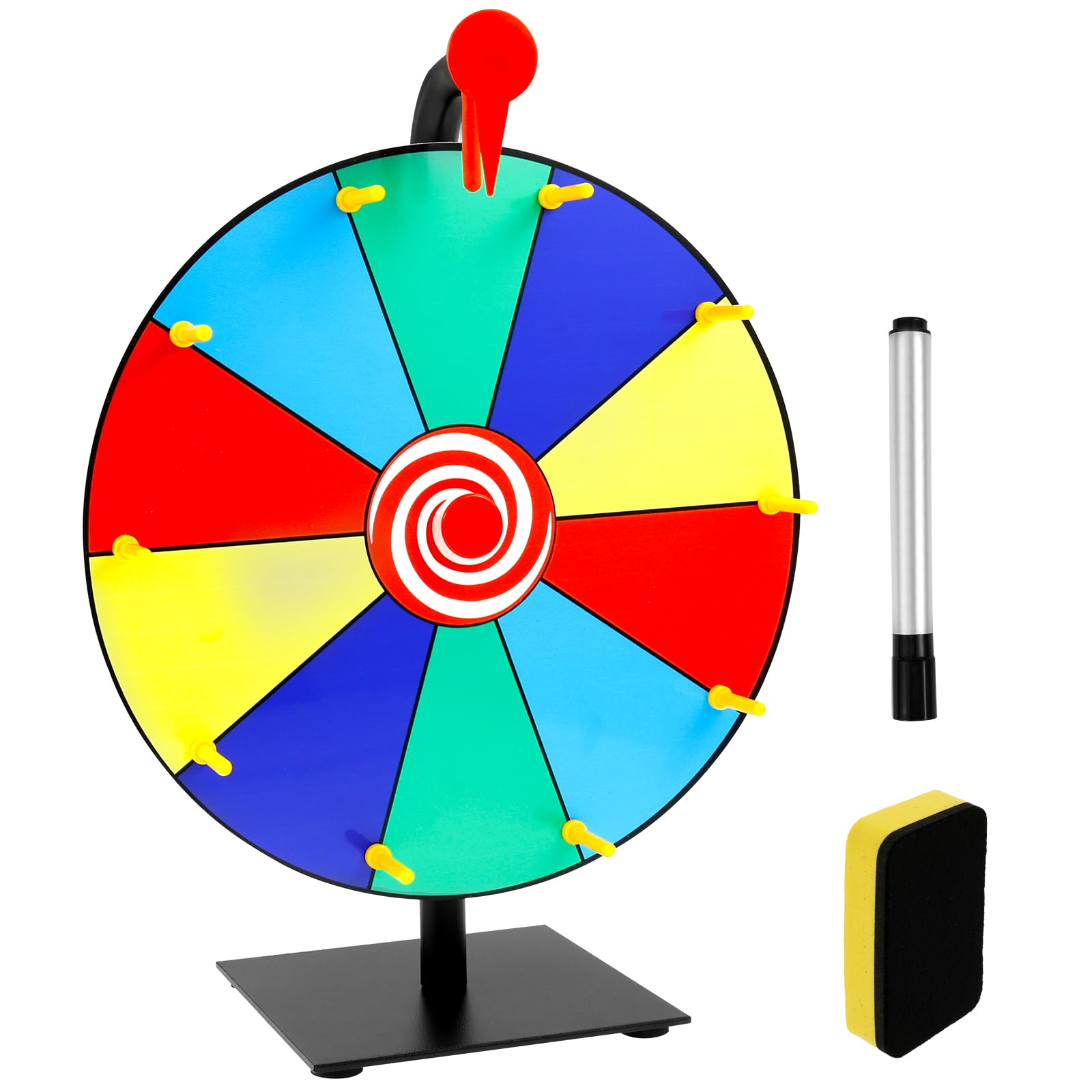 Glücksrad 30cm,Preisrad mit Trocken Abwischbarem Stift und Markern,Prize Wheel zum Selbstgestalten,Roulette-Rad für Messeparty Karneva(10 Gitter)