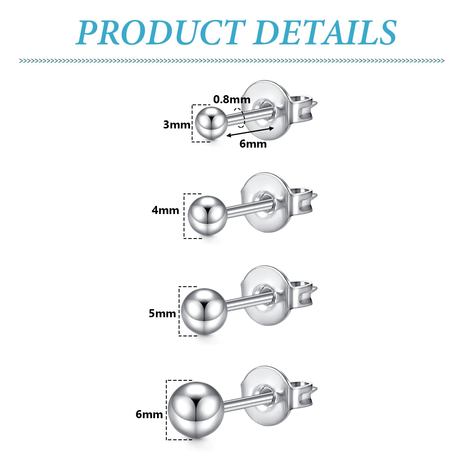 LAURITAMI Ohrstecker Set 3-8mm Zirkonia Eingelegt Ohrstecker,20G Chirurgenstahl Medizinische Ohrstecker Knorpel Ohrringe für Damen und Herren Mehrfache Piercings Schmuck