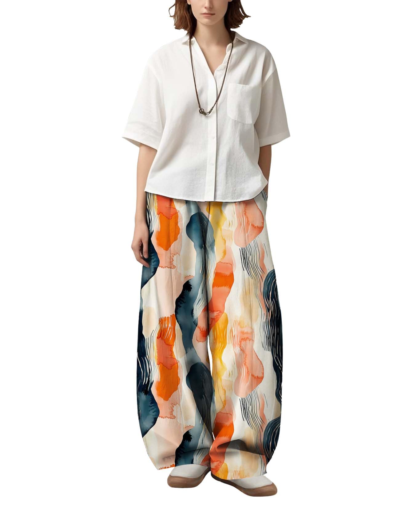 Womens Boho Floral Printed Pants Elastic Waist Wide Leg Casual Trousers Loose Fit Pant with Pockets for 2025