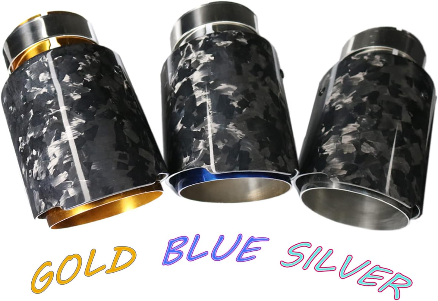 Carbon Fiber Exhaust Tip Bolt-On Exhaust Pipe Glossy Forged Tailpipe Blue Burnt Stainless Steel Muffler Tip Inlet ID 2.5 inch Outlet OD 3.5 inch