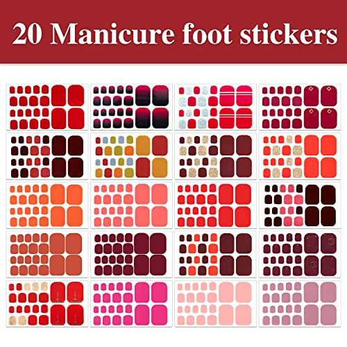 Wokoto 20 Sheets 440Pcs Red Nail Stickers For Toes Nails Full Nail Wraps For Women Solid Color Nail Polish Strips Red Nail Gel Strips For Toenails Press On Nail Polish Stickers Gel Nail Stickers Kit #TOP1