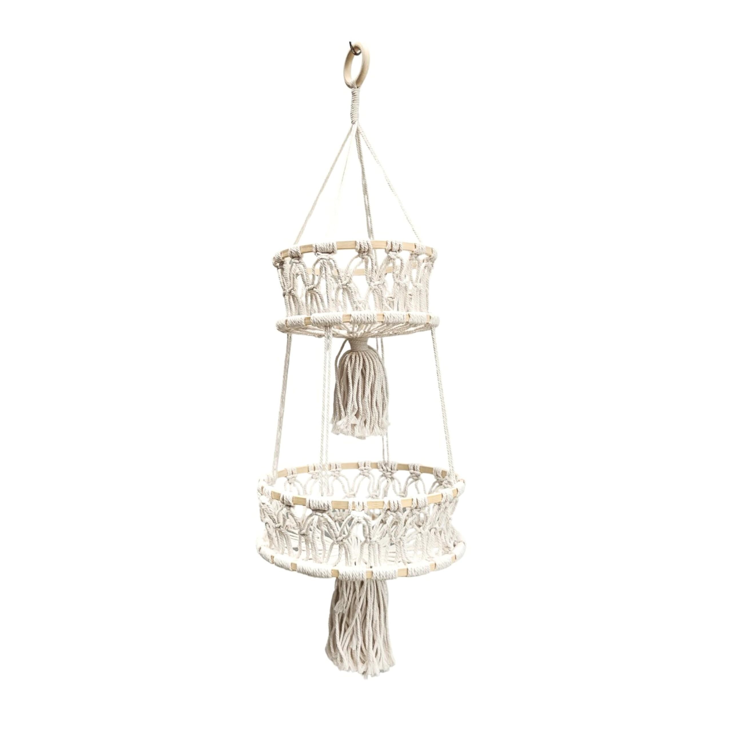 Maxona 1 Pack 2 Tier White Color Hanging Basket- 2 Pcs Different Size Macrame Hanging Storage Basket Suitable for Plant and Kitchen, Hanging Planter Fruit Vegetable Holder Hanger Indoor Boho Décor