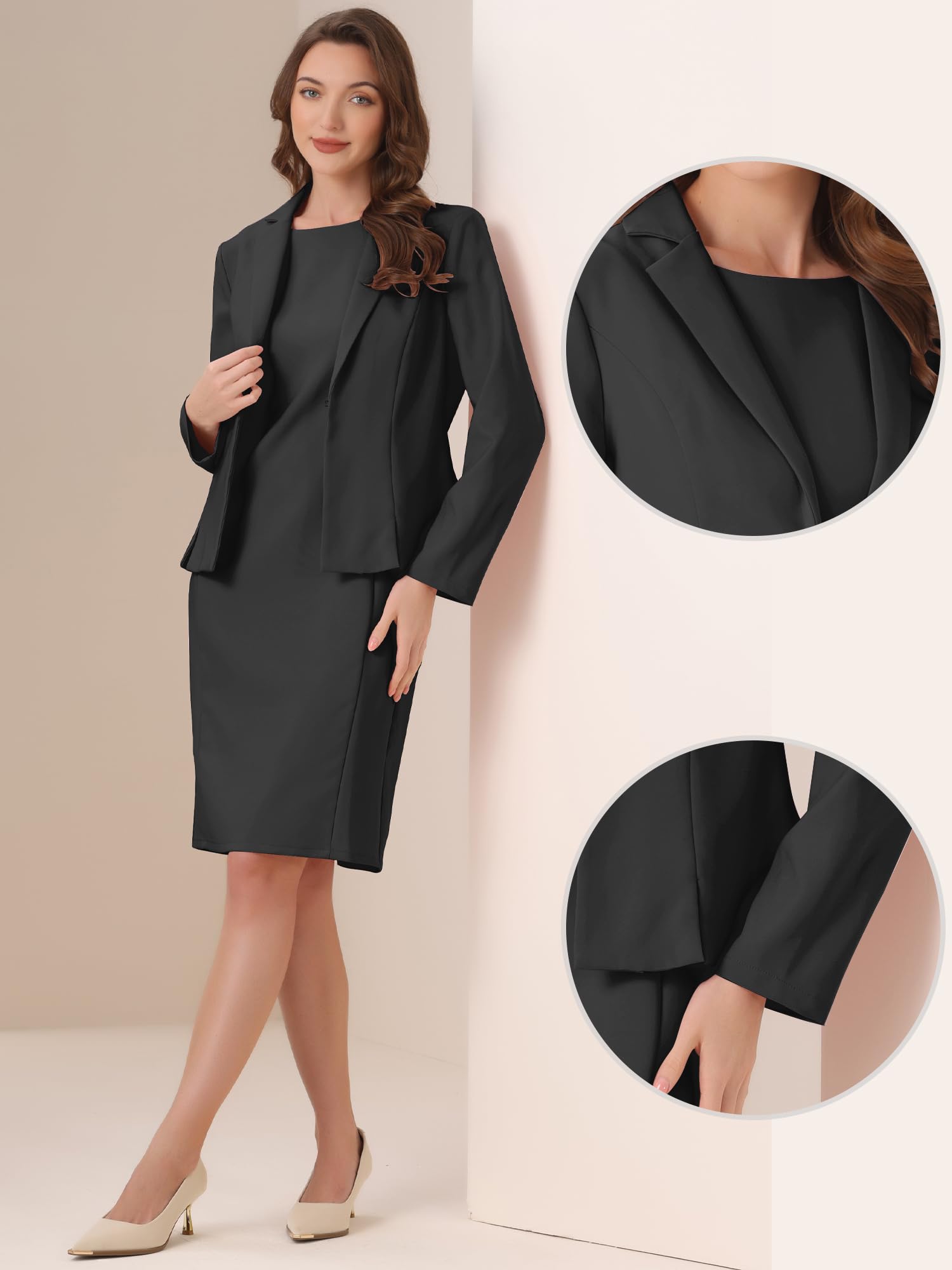 Allegra K Ensemble de Costume d'affaires Femme 2 Pièces Veste Blazer Business avec Robe sans Manches Tailleurs-Robes Professionnels