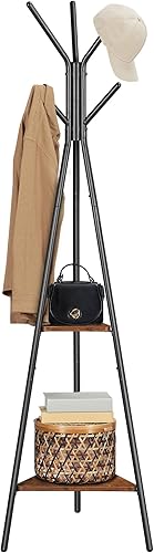 Miniatura 12 de VASAGLE Perchero, Soporte para abrigos con 3 estantes, árbol de pasillo independiente con ganchos para bufandas, bolsos, paraguas, marco de acero,