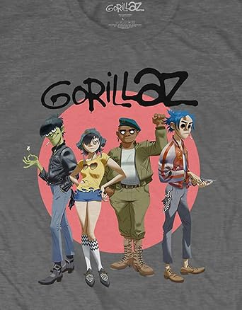 Gorillaz Men's Group Circle Rise Slim Fit T-Shirt X-Large Charcoal