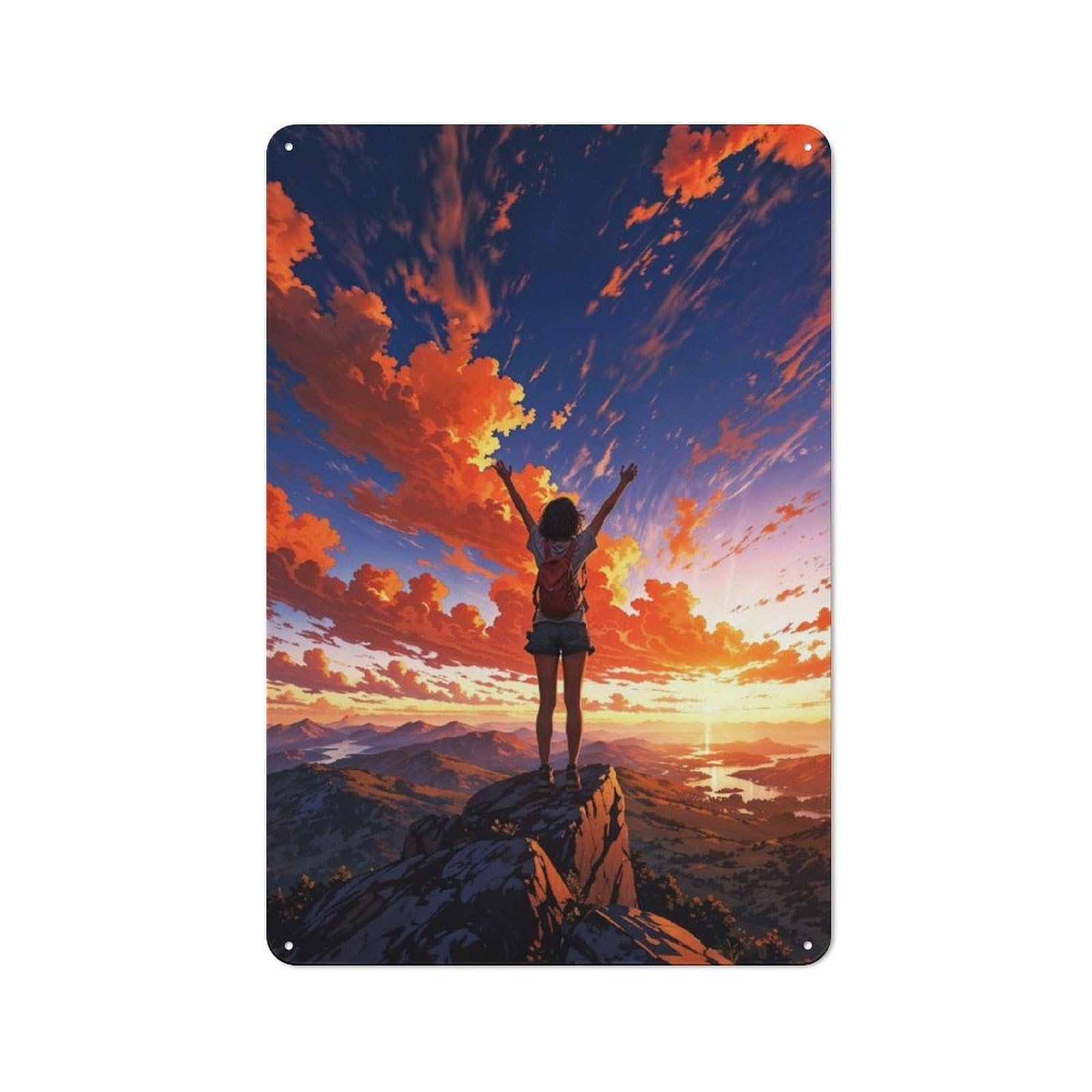 Junmoney Girls On Mountaintop Sunset Garden Style Tin Sign 30X20cm, Porch Wall Decor For Patio Bar, Workshop, Shed Or Kitchen