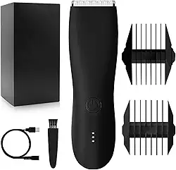 Barbeador Intimo, Aparador Elétrico para Homens, com Lâmina de Cerâmica, À Prova d'Água, Preto, para Barba, Peito, Virilha e Púbicos