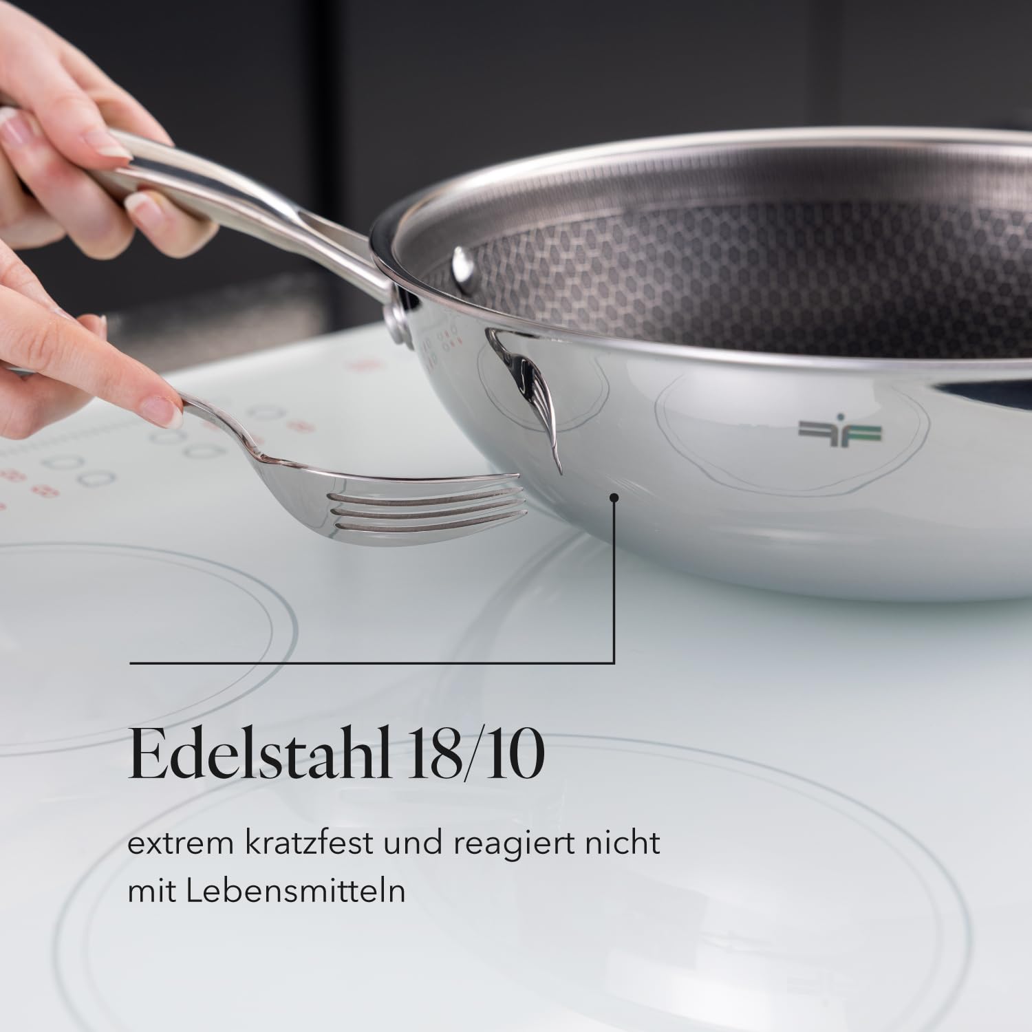 Florina - Wok in acciaio inox ARISTO PLUS | Diametro 28 cm | Rivestimento antiaderente a nido d'ape | Adatto al forno | Manico ergonomico | Finitura a specchio | Adatto a tutti i piani cottura