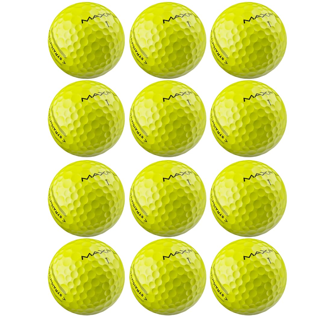 Maxfli StraightFli - Pelotas de golf color amarillo brillante, paquete de 12 pelotas de golf de baja distancia de giro para disparos más rectos | Tacto suave, cubierta de ionómero duradera | para