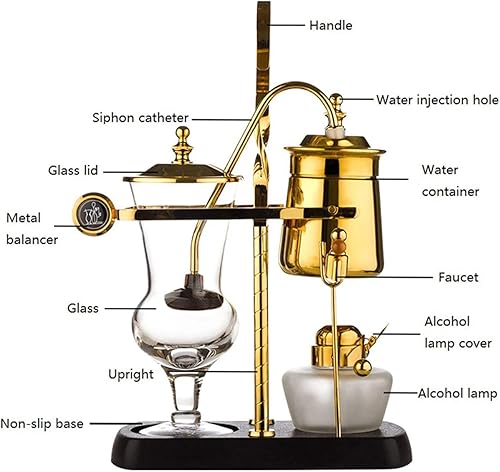 Miniatura 3 de YRHH Sifón Cafeteras Balance Sifón Cafetera Hacer Cafetera Doble Columna Lámpara Contenedor de alcohol, Clásico-Plata
