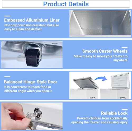 Miniatura 4 de Smad Congelador de pecho de 10.5 pies cúbicos, congelador profundo grande con cerradura y 3 cestas extraíbles, termostato ajustable, bajo ruido,
