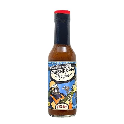 Mushroom Mayhem by Torchbearer Sauces, salsa picante de calor medio con sabores de Umami, hongo shiitake y pimienta habanero, hecho con todos los