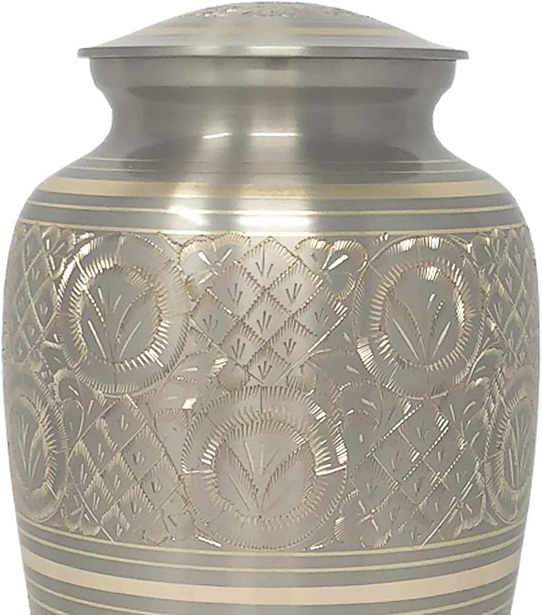 Platinum Adult Urn - Silver Adult Cremation Urn - Hand Engraved Accents - Momentful Life