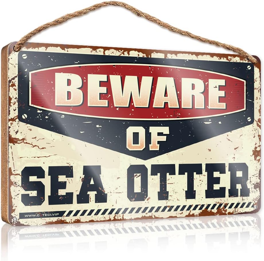 Wood Signs Decor Beware Of Sea Otter Wooden Sign Pool Decor Bathroom Wall Decor Funny (Size : 20X30CM)