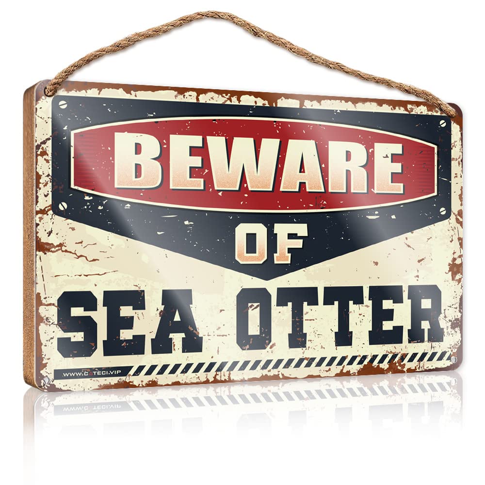 Wood Signs Decor Beware Of Sea Otter Wooden Sign Pool Decor Bathroom Wall Decor Funny (Size : 20X30CM)