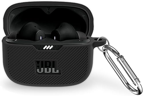 Funda de silicona compatible con JBL Tune 230NC TWS, funda protectora a prueba de golpes para auriculares con accesorios de mosquetón (negro)