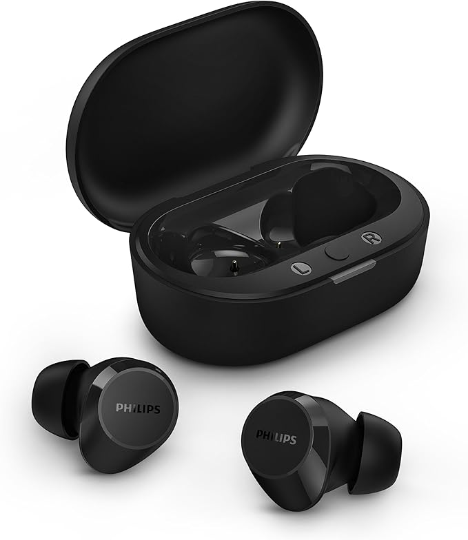 PHILIPS TAT1209BK Auriculares True Wireless con Bluetooth - Auriculares pequeños, Gran Valor, un Sonido Natural con Graves dinámicos, Llamadas nítidas y Estuche de Carga tamaño Bolsillo - Negro