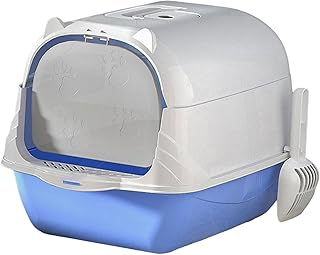 IEUDNS Caixa de areia para gatos com capuz, totalmente fechada, banheiro para gatos com aba da porta frontal, comadre portátil, grande espaço, caixa de areia, Azul