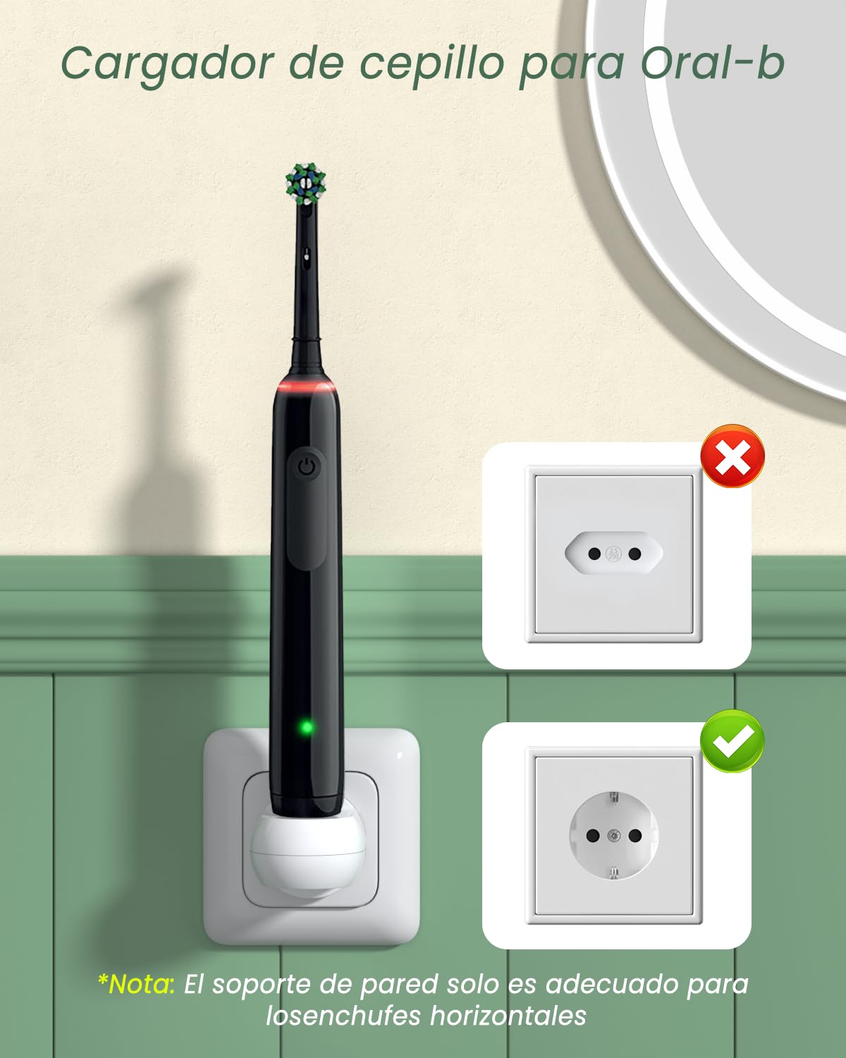 Cargador Inalámbrico Cepillo Electrico Compatible con Braun Oral B Vitality Pro/Pro 3/3000/ 3900N/ iO2/ iO3/ iO6/ iO5/Junior/Smart Series, Enchufe de Pared Directo sin Cables para un Baño Ordenado