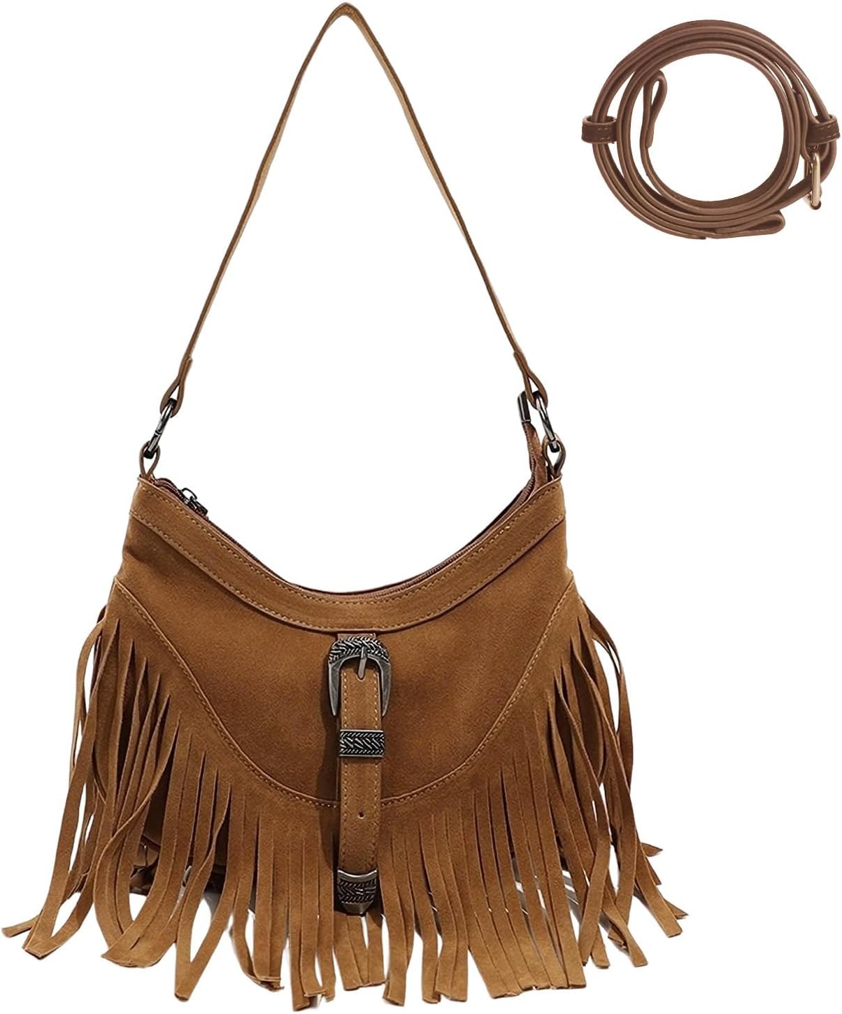 Fringe Hobo Purse for Women,Western Small Fringed Shoulder Bag Vegan Suede Hippie Crossbody Bag with Tassel