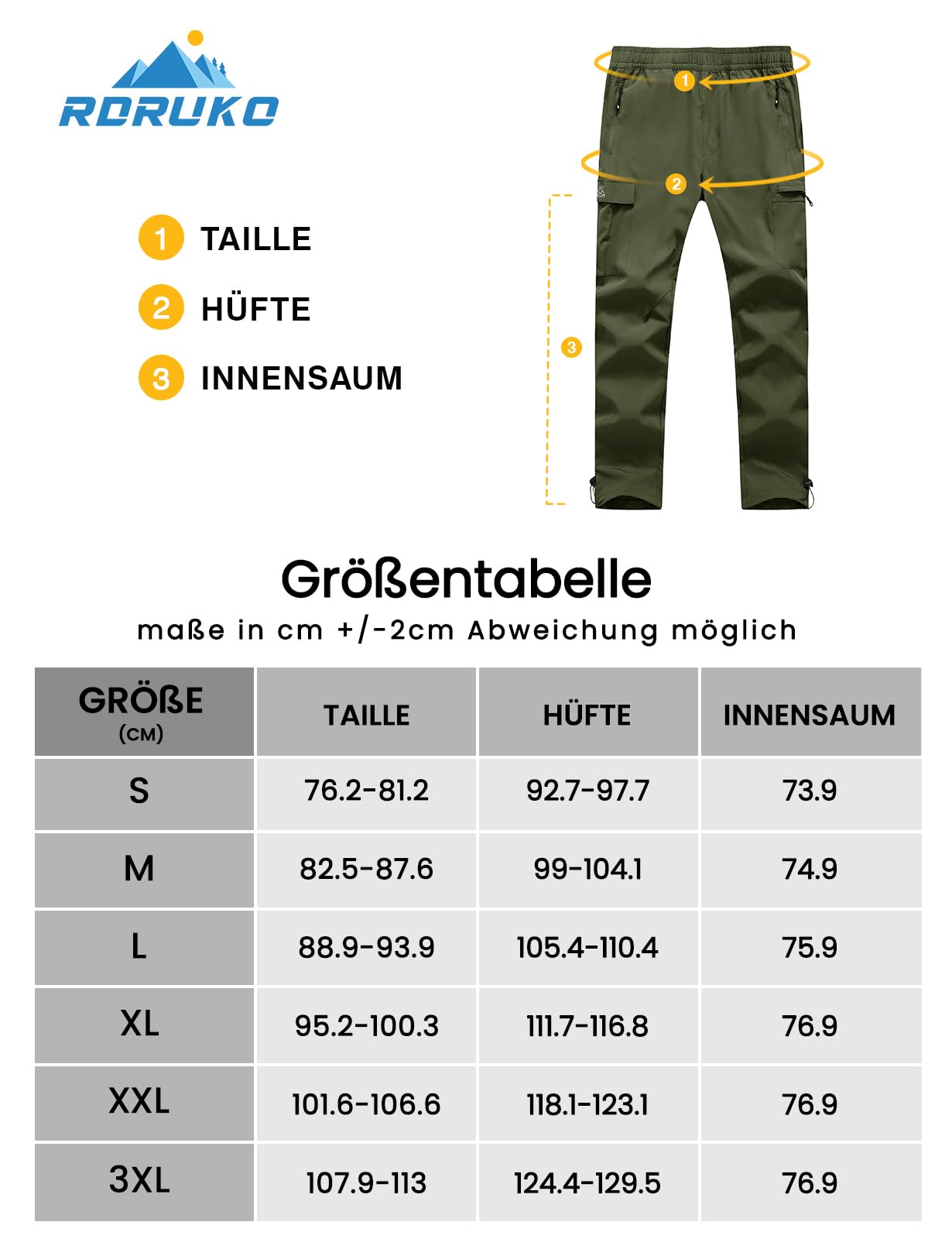 Rdruko Pantaloni da trekking da uomo, ad asciugatura rapida, impermeabili, elasticizzati, con 5 tasche, per escursioni, arrampicata, attività all'aperto