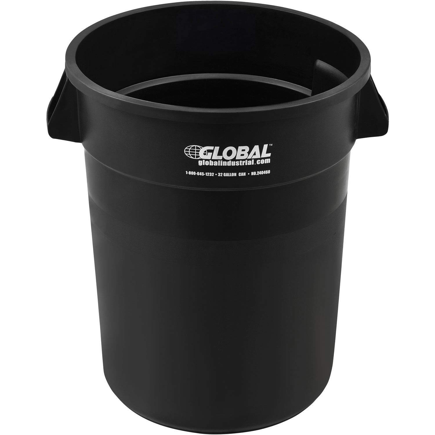 Global Industrial Commercial Round Trash Can, 32 Gallon Capacity, Plastic Garbage Can, Indoor and Outdoor Utility Trash Can, Black, 21-3/4
