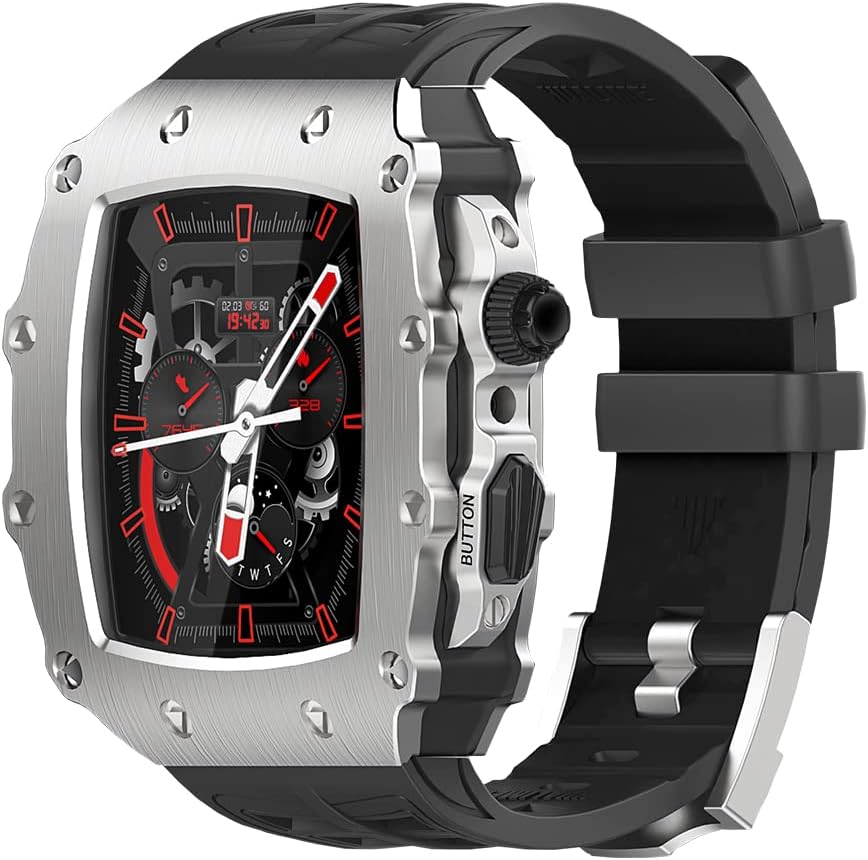 Luxury Modification Mod Kit，For Apple Watch Band Case 8 7 45mm Metal Bezel Frame Fluorine Rubber Watch Strap，For IWatch SE 6 5 4 44mm