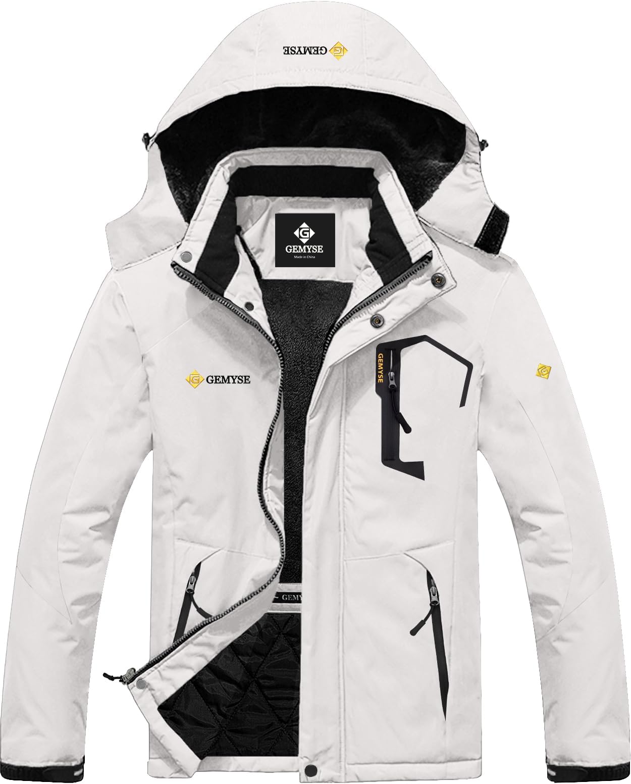 GEMYSE Men's Mountain Waterproof Ski Snow Jacket Winter Windproof Rain Jacket (Black,Medium)