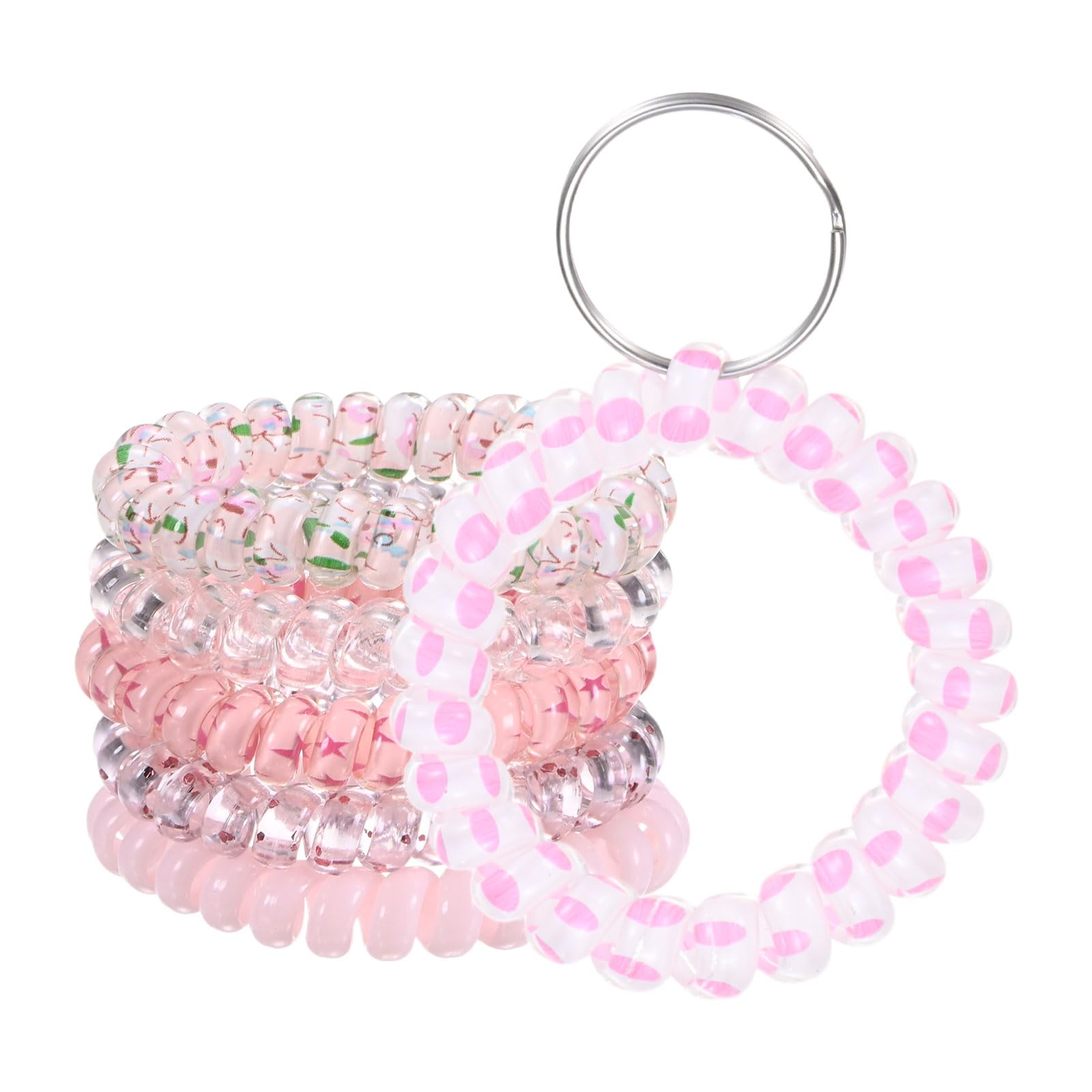 M METERXITY 1-Set Wrist Coil Keychain Wristlet, 2 Inch Plastic Spiral Spring Flexible Stretchable Wristband with Steel Key Ring for Outdoor Sports/Pool/Gym, Key Bracelet Holder [Pink]